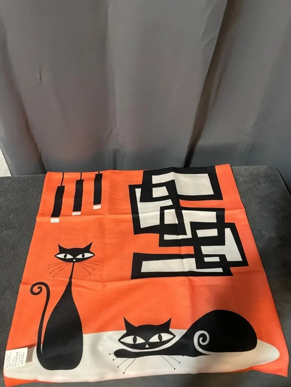 Modern Orange Cat Pillow Cover with Graphic Cats
